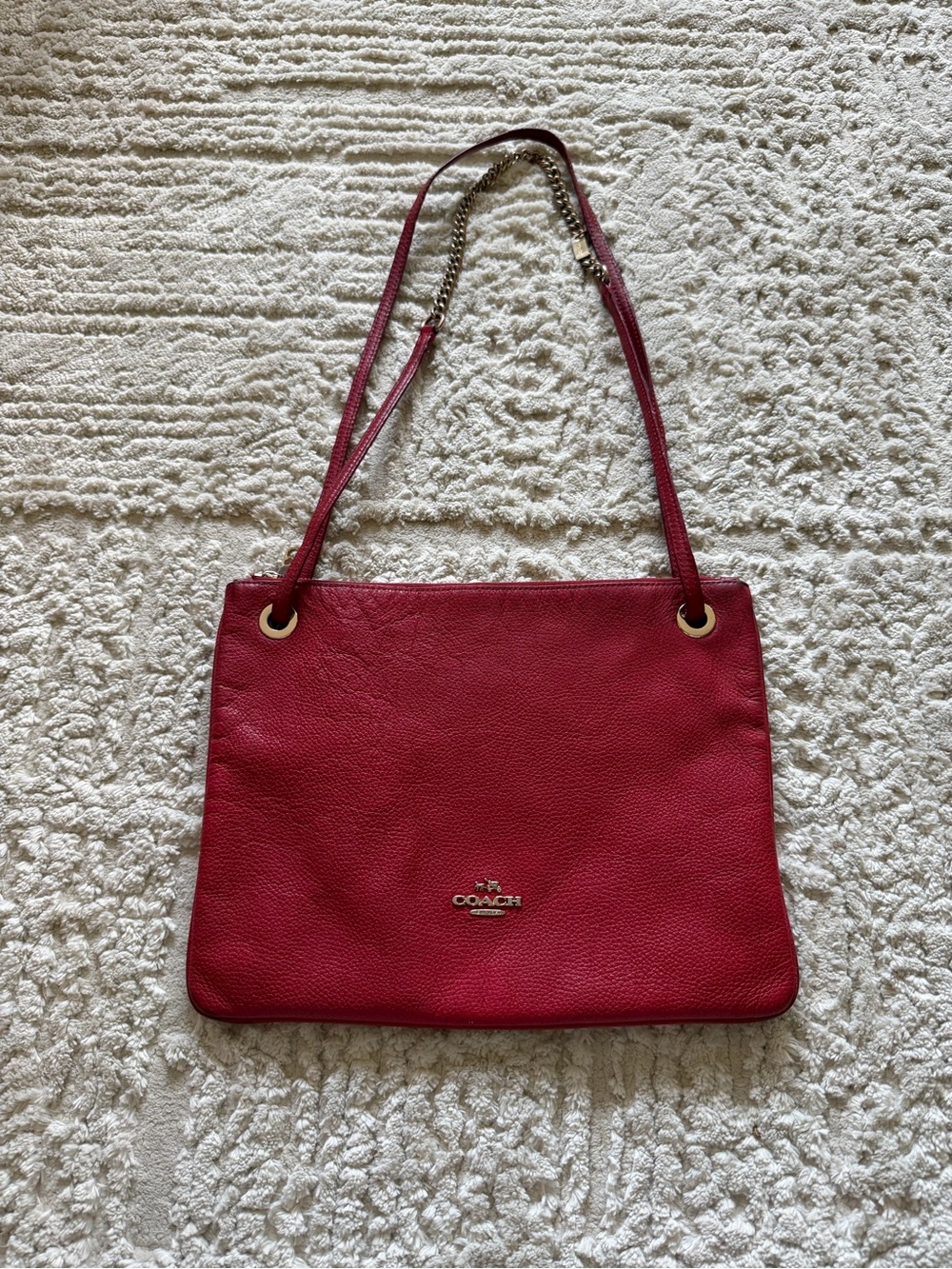 Coach red pebbled leather convertible hippie crossbody bag